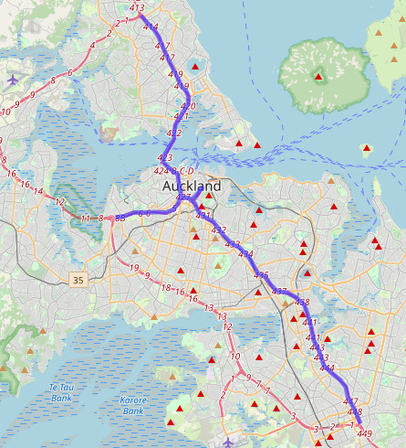 Motorways leading into the centre of Auckland